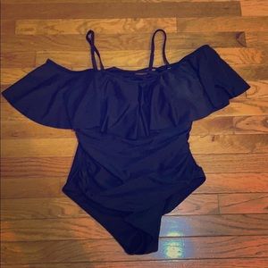 Large one piece off the shoulder swimsuit